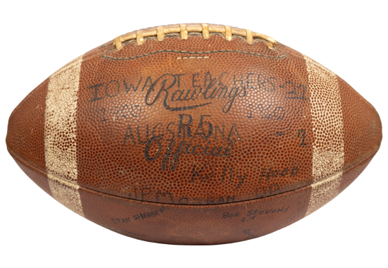 A vintage football reading Iowa Teachers - 31, Augustana 7