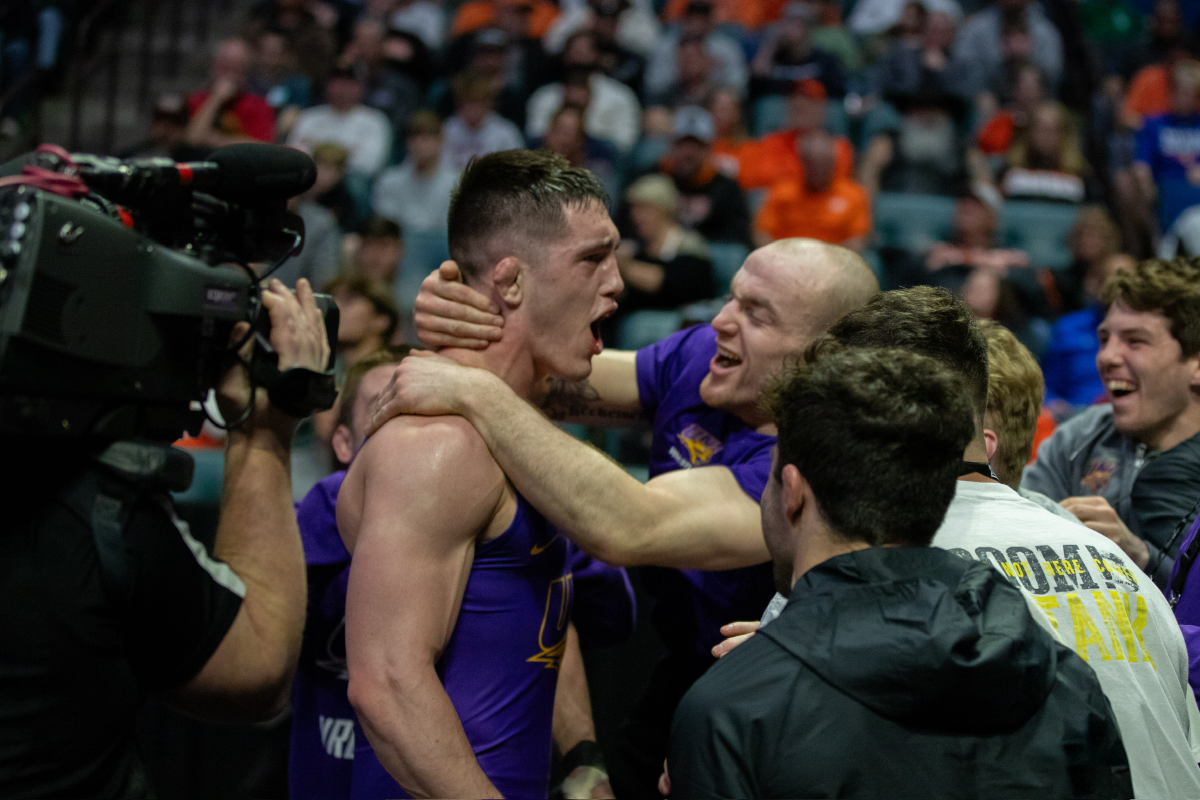 Parker Keckeisen celebrating with Wyatt Voelker