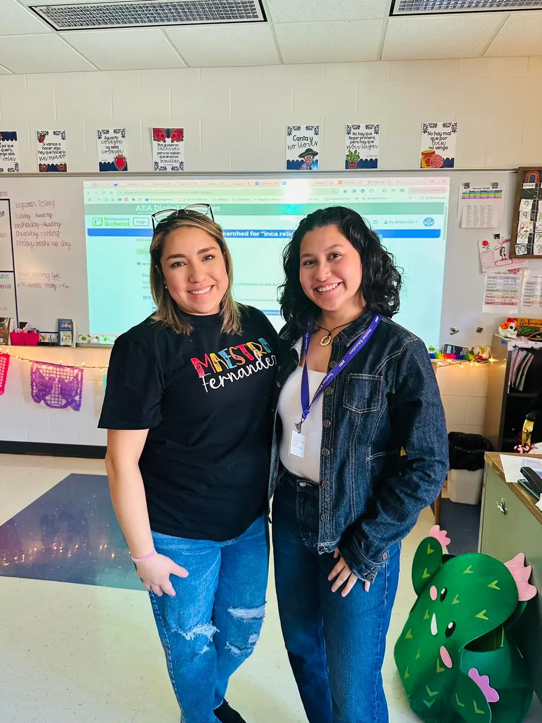 Citlaly Fernandez and Naylea Verdinez in a classroom