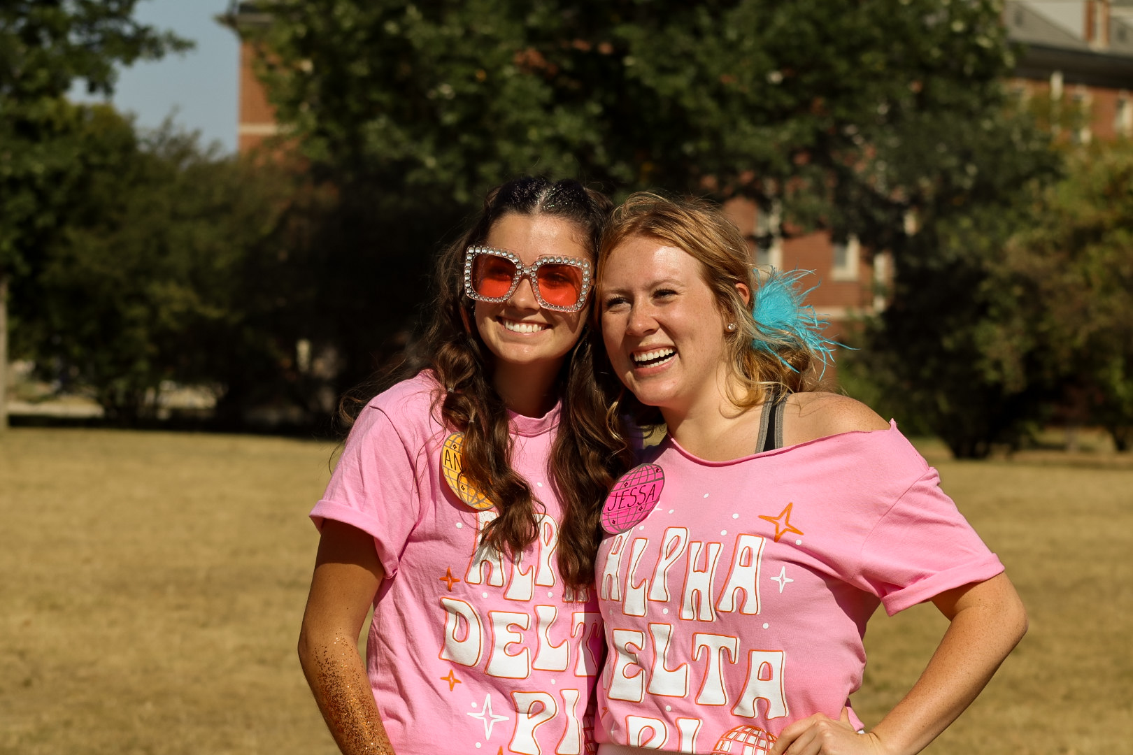 Jessa Loges and sorority sister wearing matching t-shirts