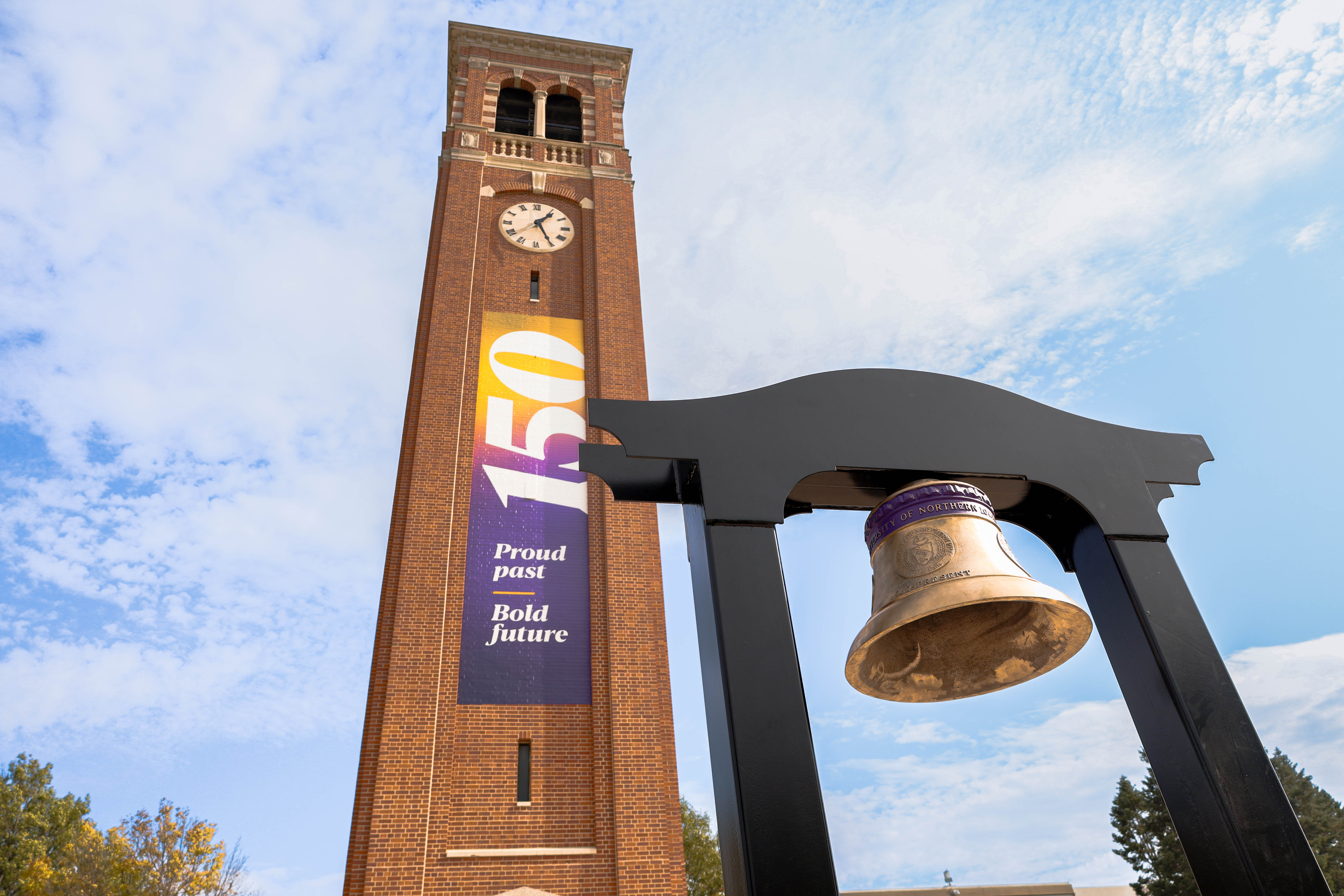 Sesquicentennial Bell underneath UNI Campanile
