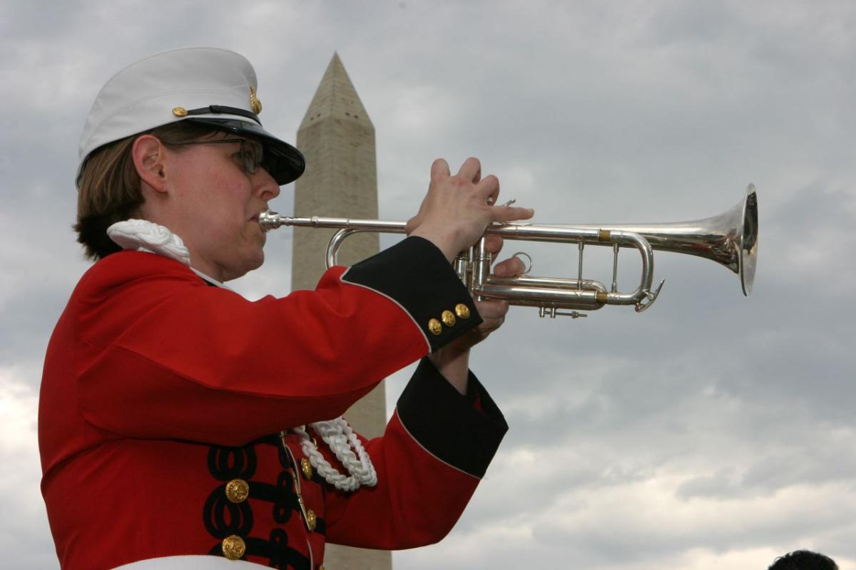 Rider playing the trumpet
