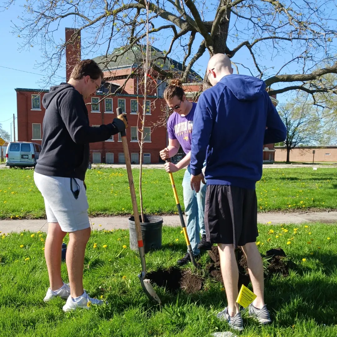 Students planting trees in Waterloo