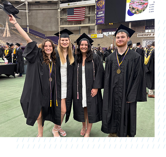 Bailey Grover, Lexi Protzman, Haley Ceruzzi and Alan Streittmatter celebrate their achievements together at graduation.