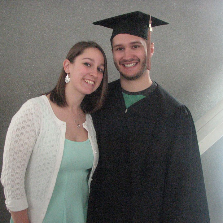 Cody Stirling pictured with his wife at graduation.