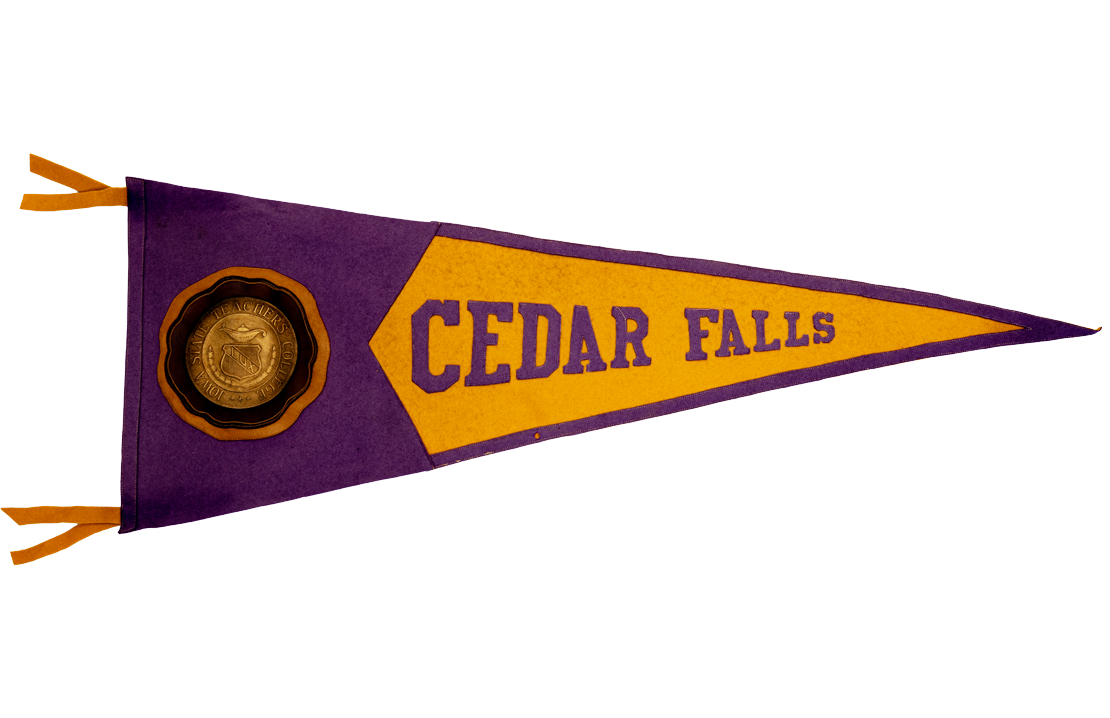 A purple & gold pennant with the ISTC seal that says Cedar Falls