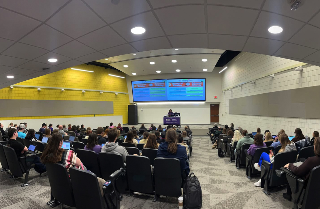 A lecture in UNI's Schindler Education Center