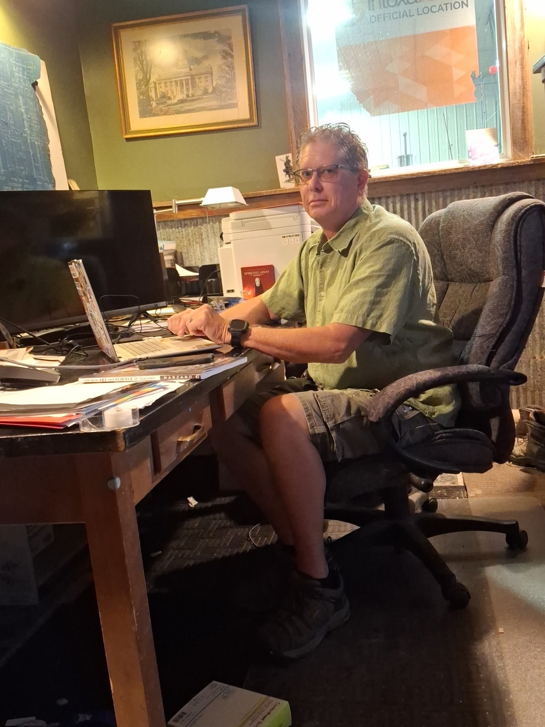 Scott Steffen in his home online 'classroom' 