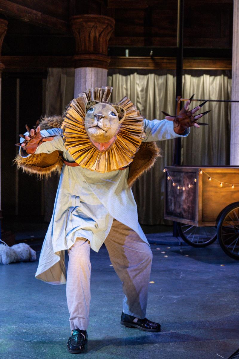 Painted lion costume on stage