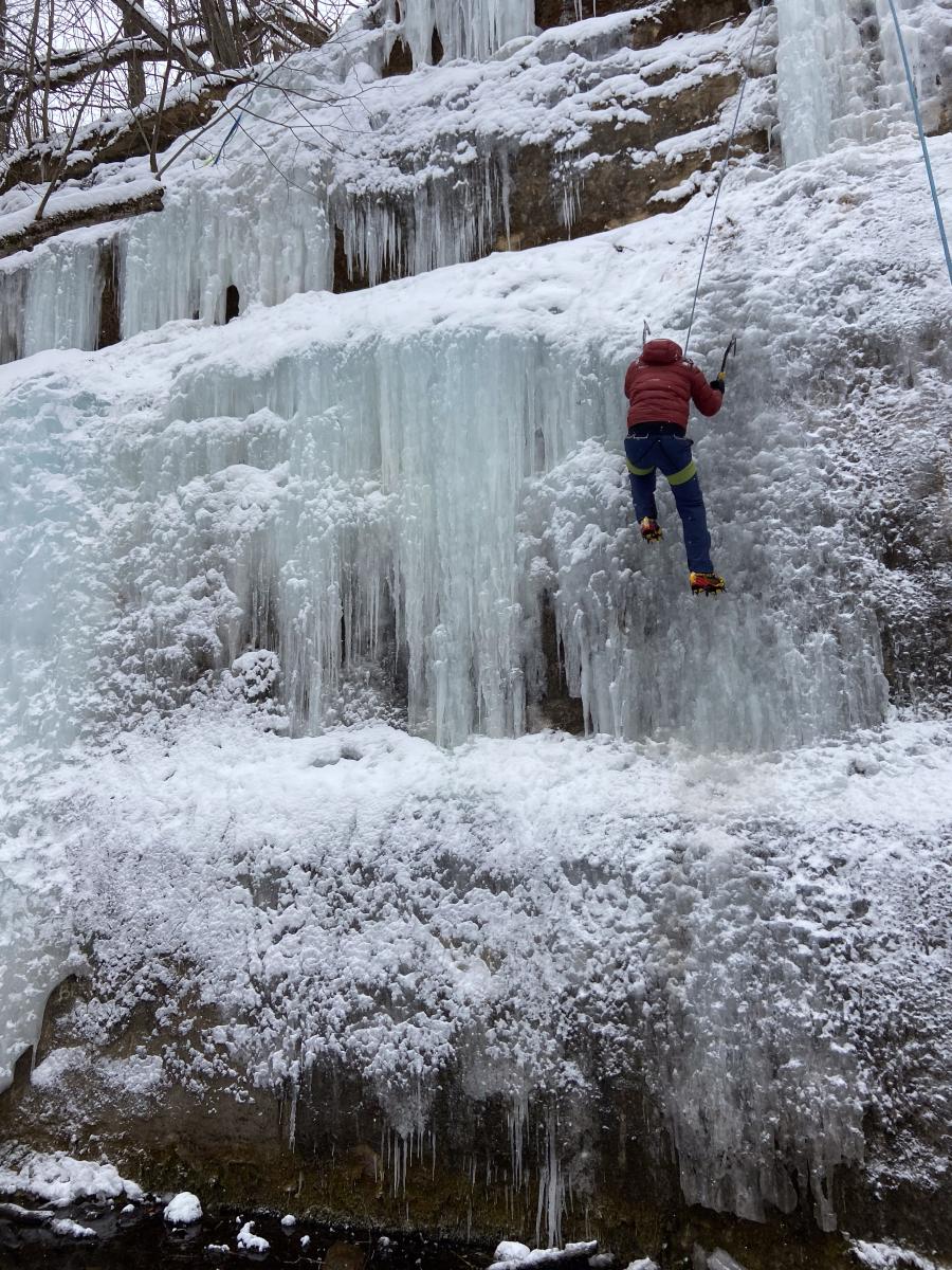 Drew Abrams ice climbing