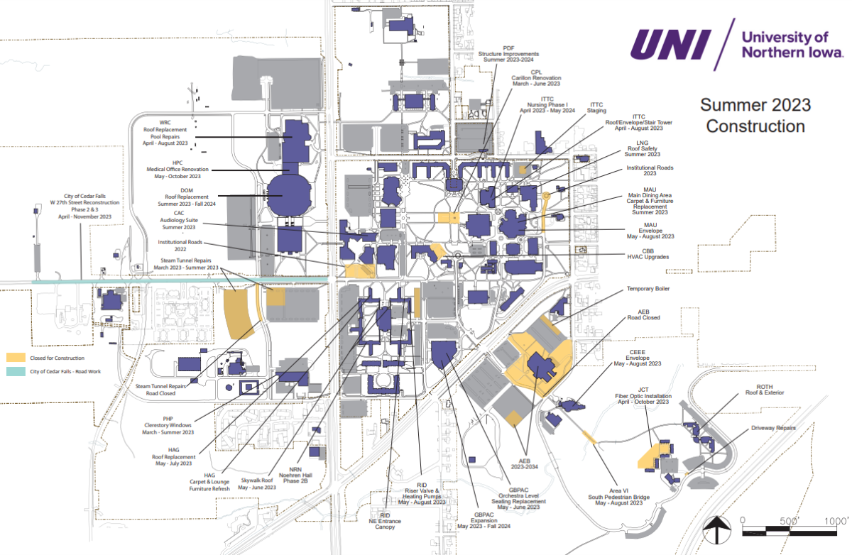 Map of UNI construction summer 2023