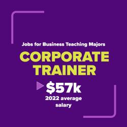 Jobs for business teaching majors: corporate trainers made an average salary of $57k in 2022