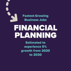 Fastest-growing business jobs include financial planning which is estimated to experience 5% growth between 2020 and 2030