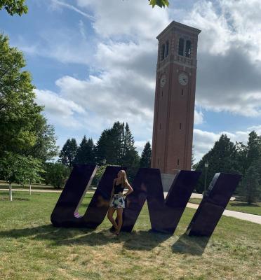 Bridget Weber posing in front of the Campanile