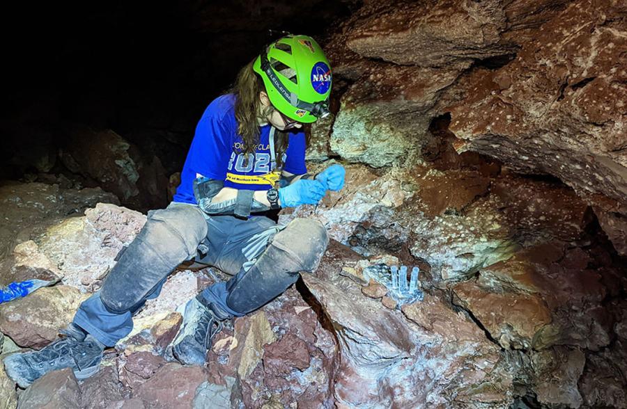 UNI student collecting samples at Wind Cave National Park