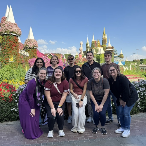 Study abroad group at the Dubai Miracle Garden 