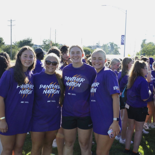 Students embracing at Panther Welcome kickoff