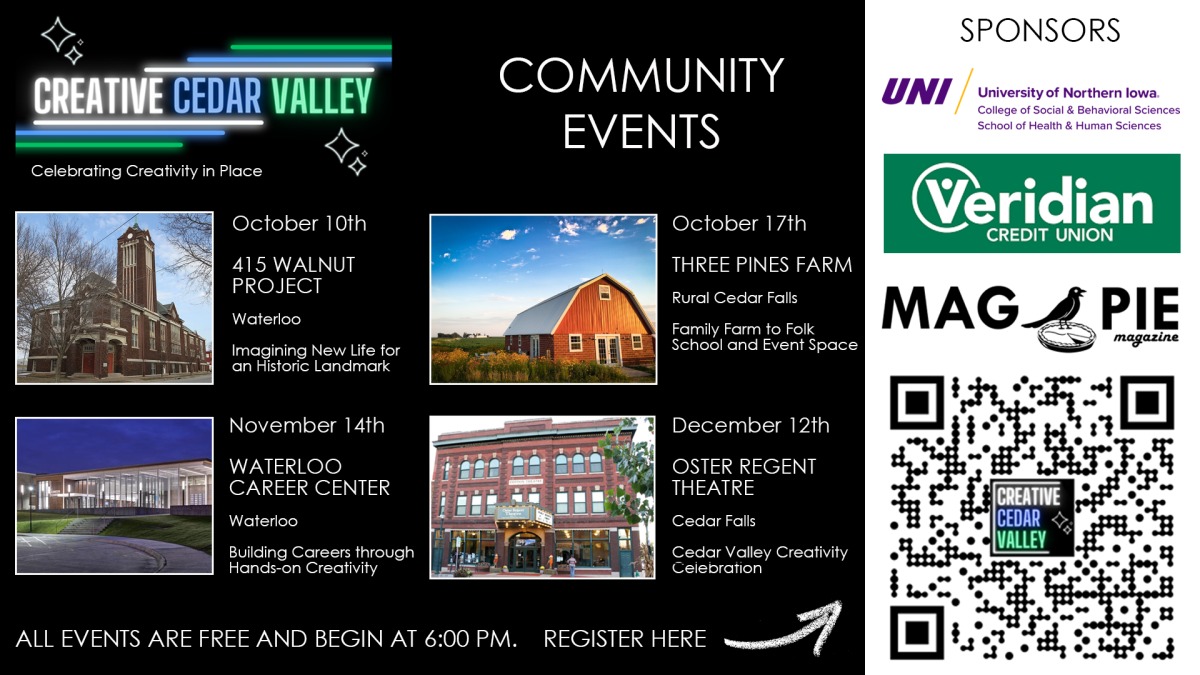 Creative Cedar Valley community events: celebrating creativity in place - QR code.