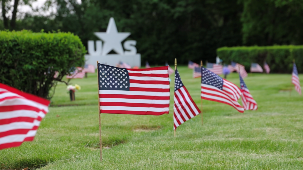 American flags in Garden of Memories Cemetery