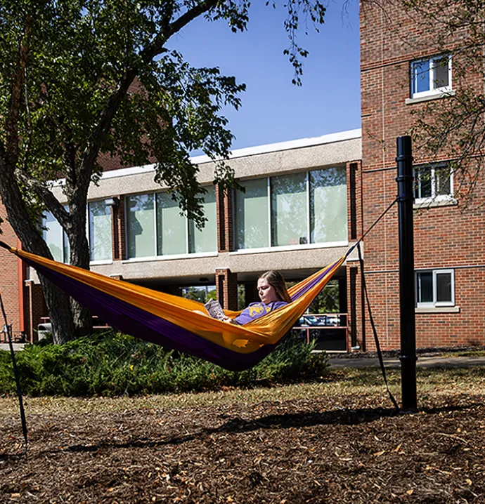 New hammock poles located outside Hagemann Hall. 