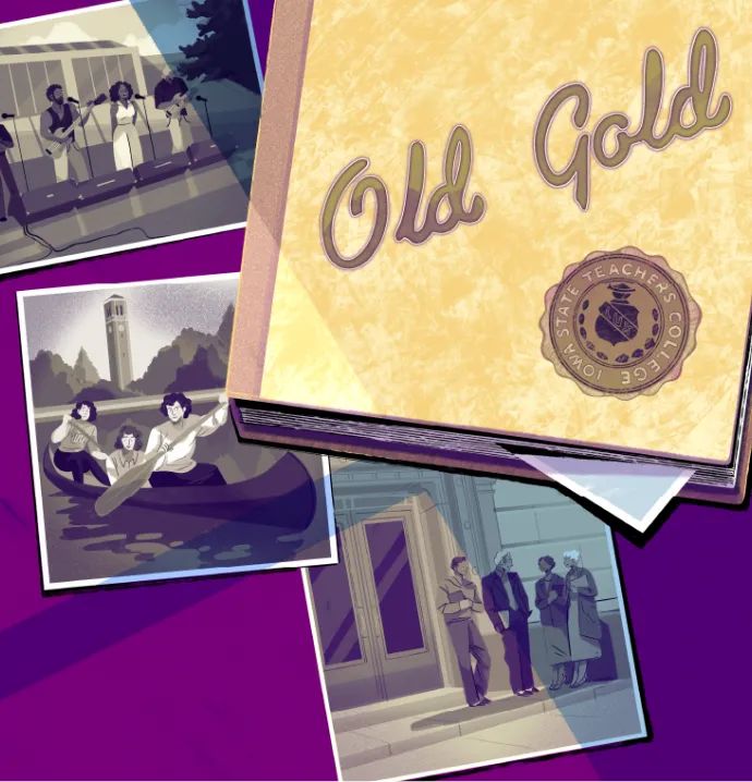 Illustration of UNI historical photos and yearbook