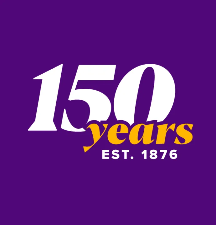 A graphic showing "150 years Est. 1876" to commemorate UNI's sesquicentennial