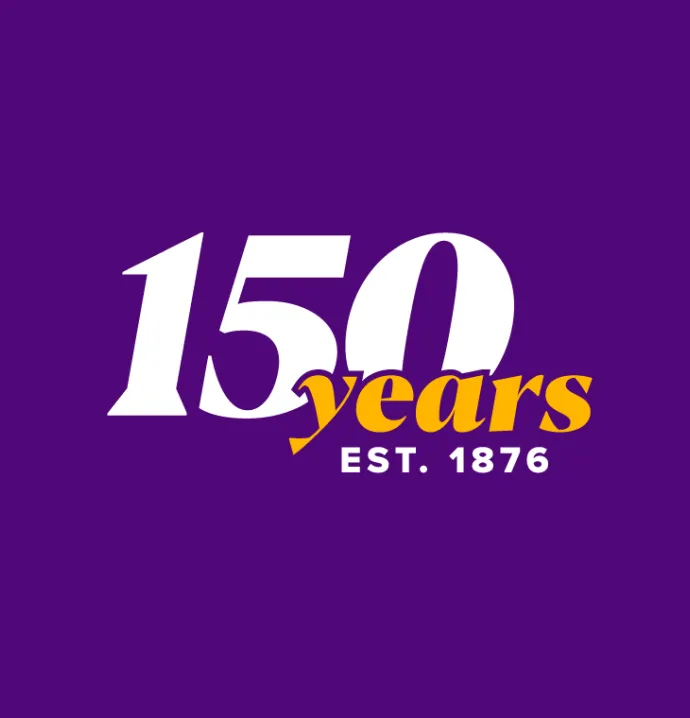 A graphic showing 150 years Est. 1876 to commemorate the UNI sesquicentennial