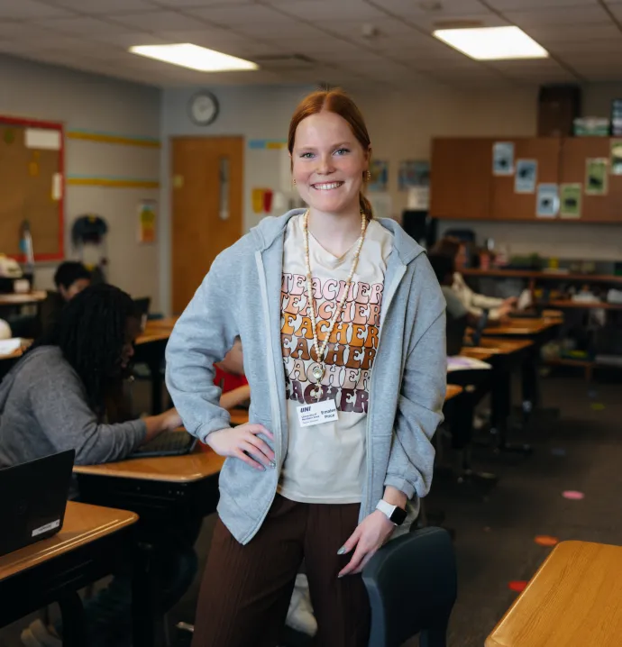 Student teacher in classroom