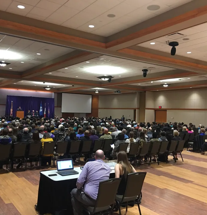 Crowd gathered in Maucker Union Ballrooms for naturalization ceremony