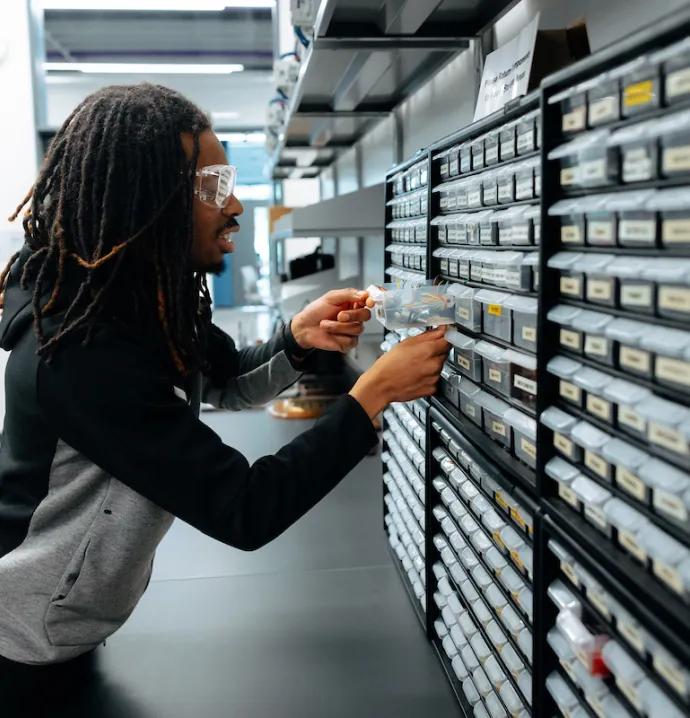 Student working in the Applied Engineering Building