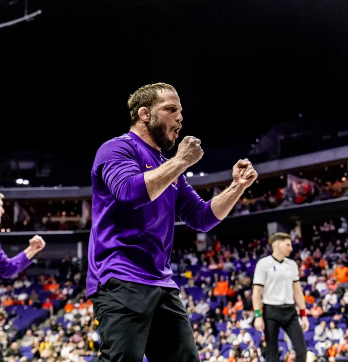 Doug Schwab excited at wrestling meet