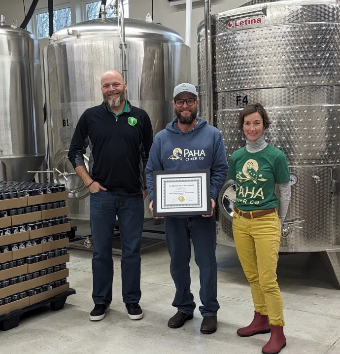 Paha Cider awarded gold level certification from the Iowa Green Brewery Certification in January 2024.