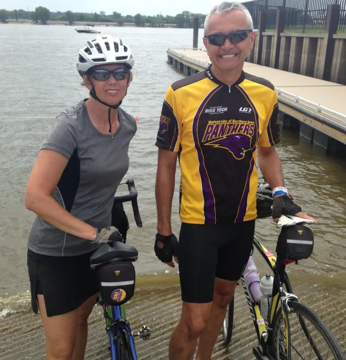 Mark and Sharon Hannasch out biking in their UNI gear. 