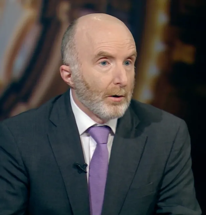 A still of UNI&#039;s Scott Peters answering a question on Iowa Public Television&#039;s &quot;Iowa Press&quot;
