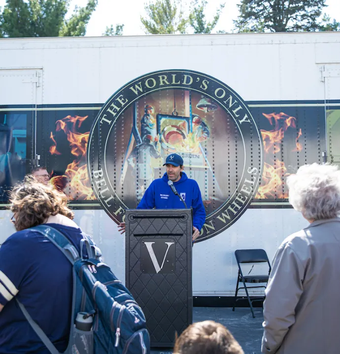 Tim Verdin speaking at UNI Homecoming event