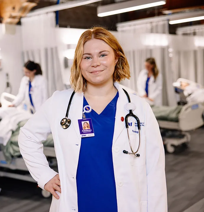Nursing student Addison Miller working in the simulation labs. 