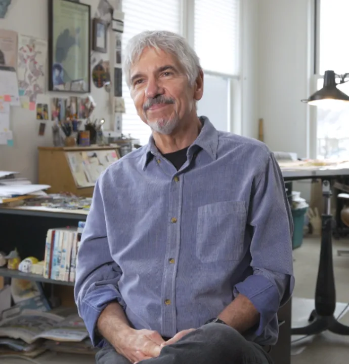 Gary Kelley smiling in his studio. 