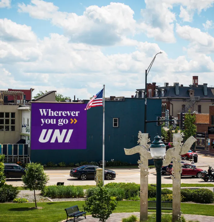 Art installation that says Wherever You Go, UNI in downtown Cedar Falls