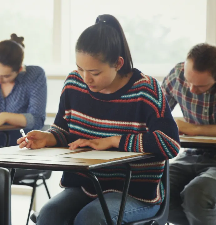 Students taking a test in the classroom