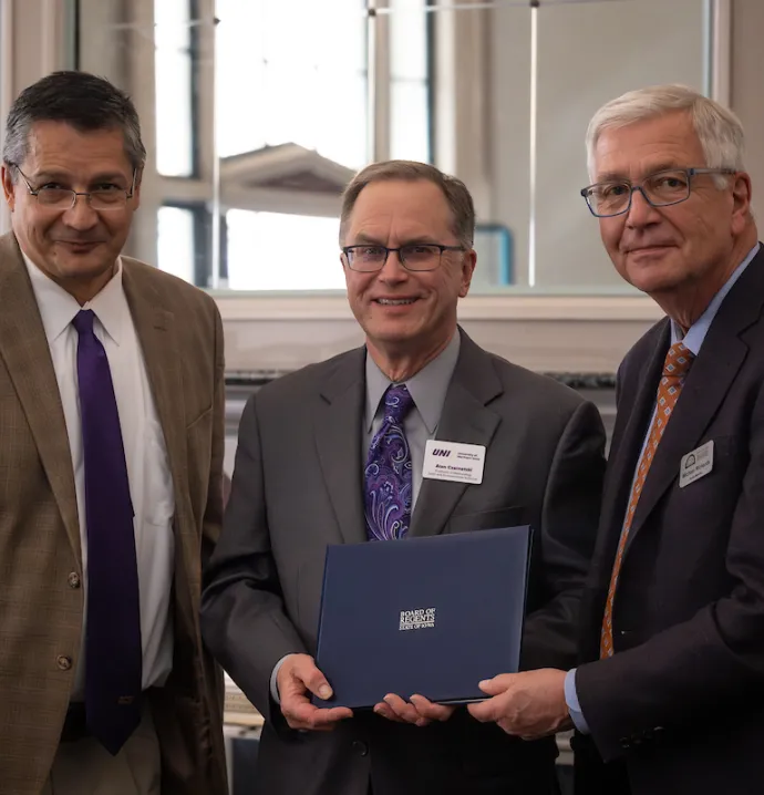 Alan Czarnetzki with Provost Herrera and Board of Regents President Michael Richards