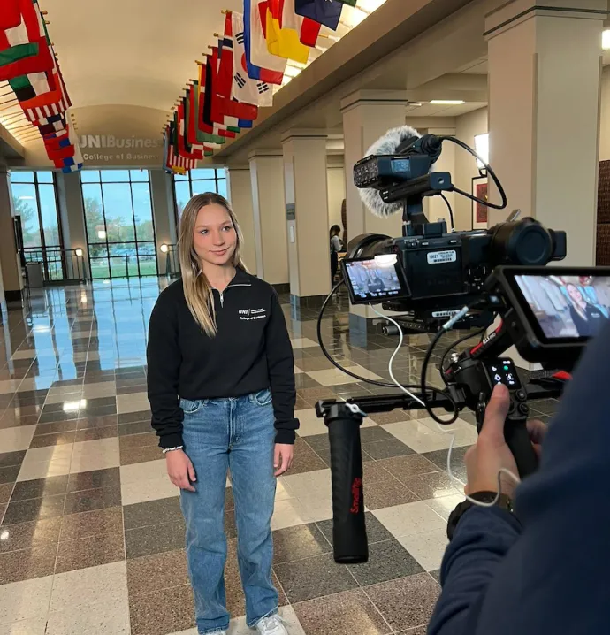 Aly Sayre being filmed for "The College Tour"
