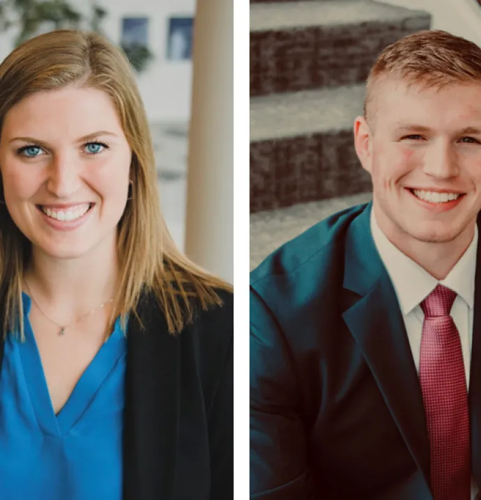 UNI business college interns Caleb Meinders and Kayla Hoeger