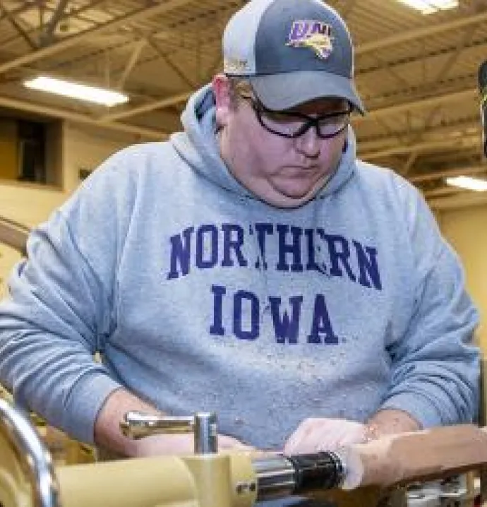 UNI student Caleb Christine works in the Industrial Technology Center.