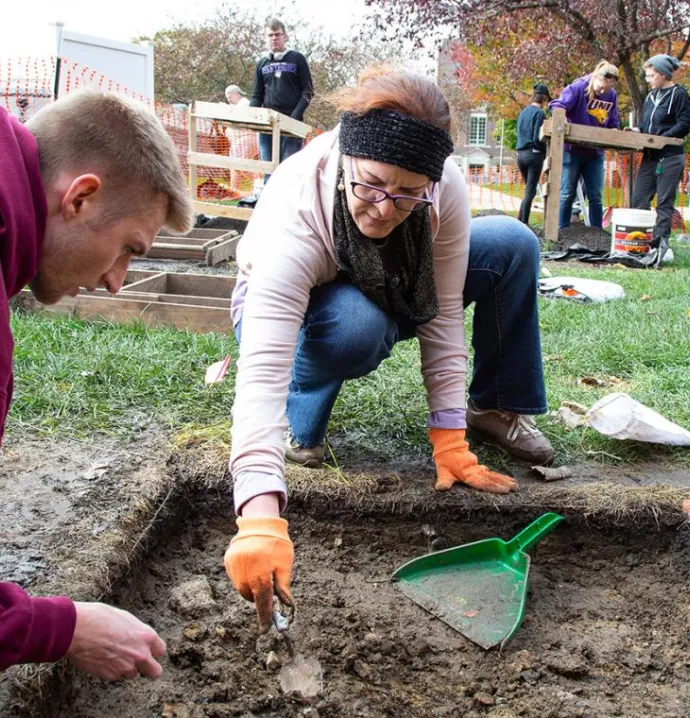 University of Northern Iowa students excavate a part of campus for an archaeology class.