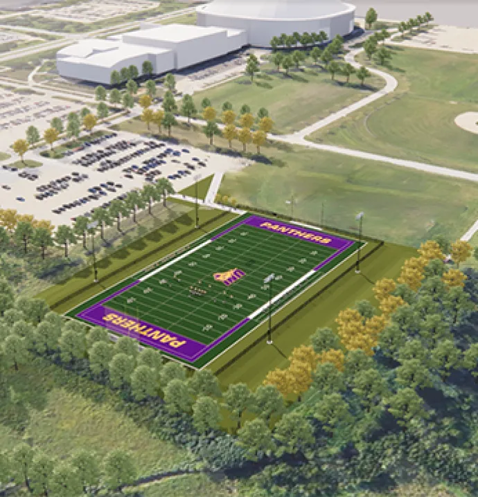 A rendering of a new practice football field.