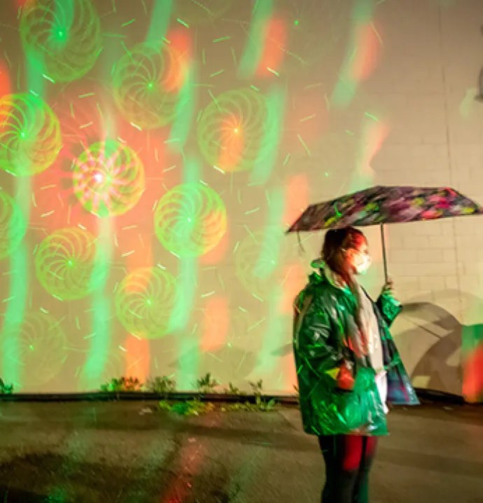 An art exhibit at the Cedar Valley Illuminate Arts and Light Festival