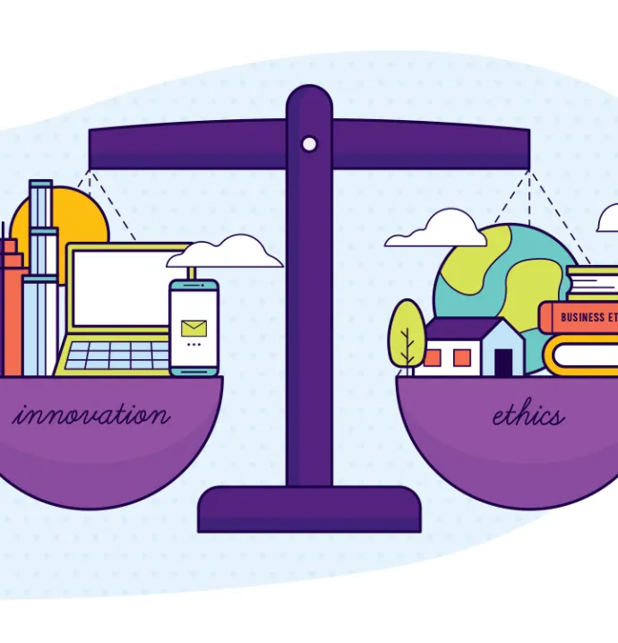 Illustration of a balancing innovation and ethics