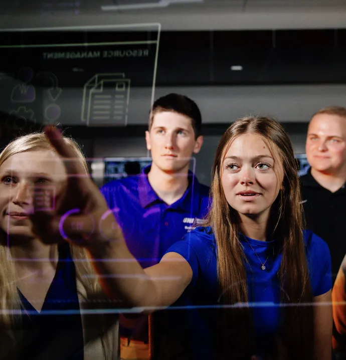 Students reviewing data