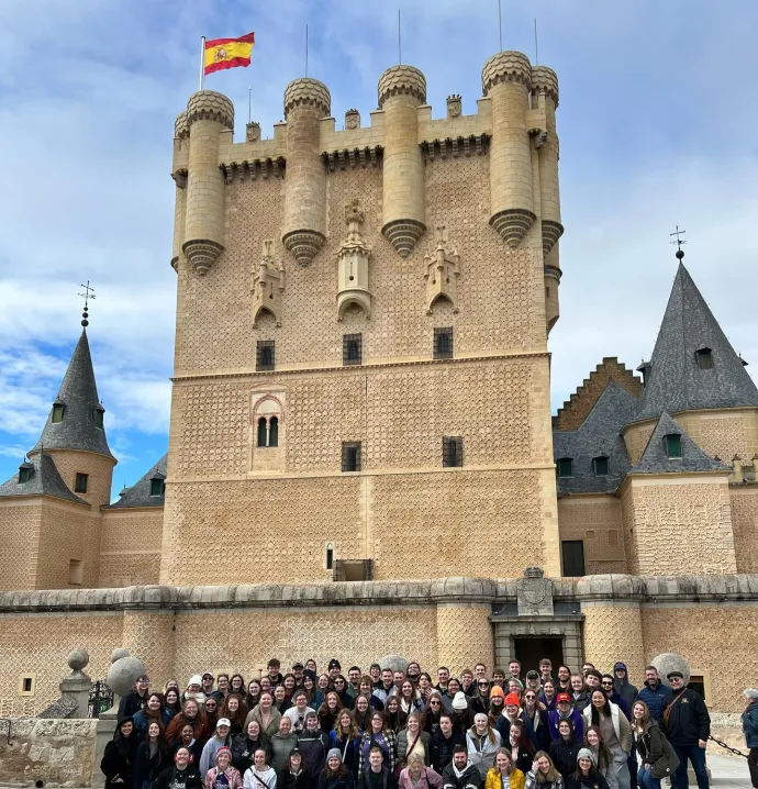 Panther Marching Band in front of a castle in Spain