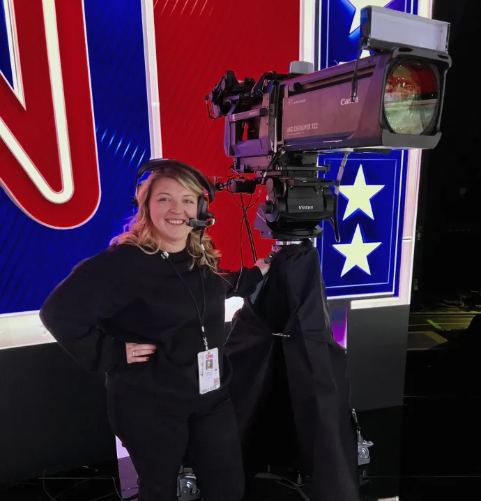 Samantha Kaster operating camera at CNN